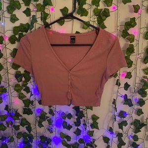 Pink button crop top
